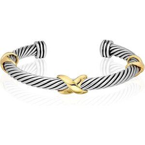 ⭐Women Twisted Cable Wire Bangles Bracelets Two Tone Three Cross Jewelry
